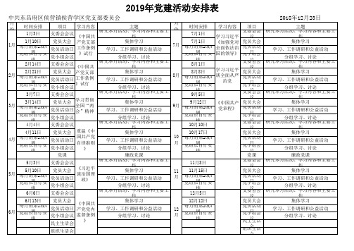 2019党建工作安排表