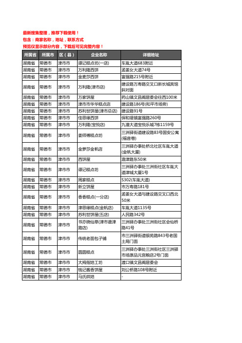 新版湖南省常德市津市市蛋糕房企业公司商家户名录单联系方式地址大全24家