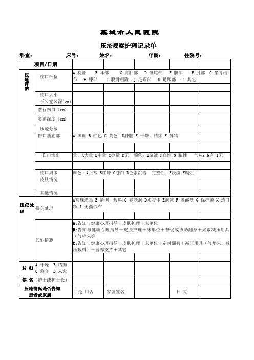 压疮伤口护理记录单 文档