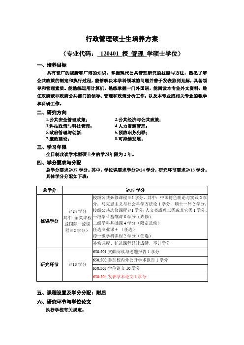 行政管理硕士生培养方案
