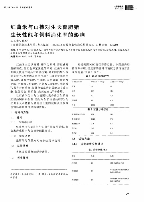 红曲米与山楂对生长育肥猪生长性能和饲料消化率的影响