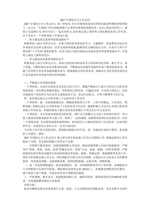2017年保险公司工作总结