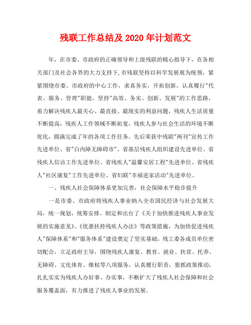 残联工作总结及2020年计划范文