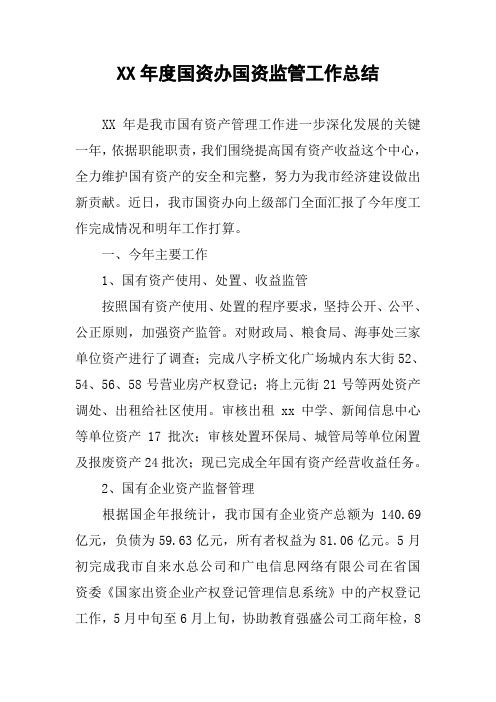 XX年度国资办国资监管工作总结
