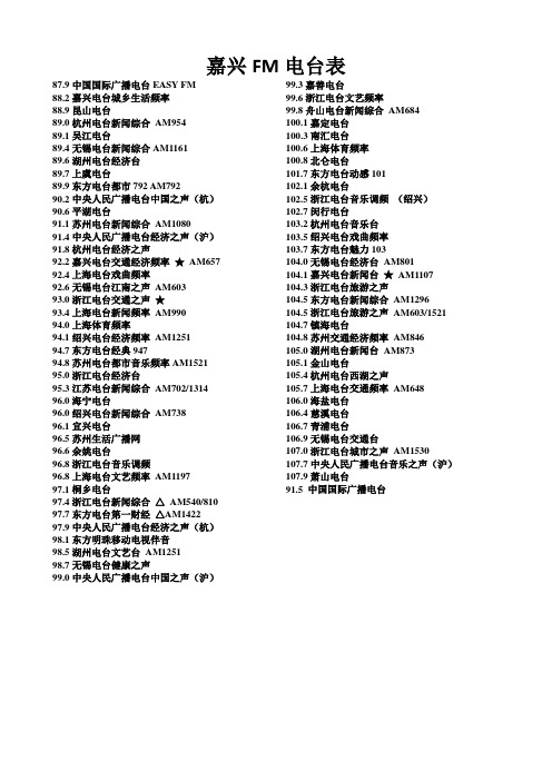 嘉兴FM电台表