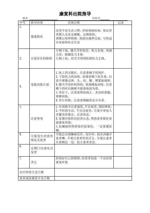 康复科出院指导