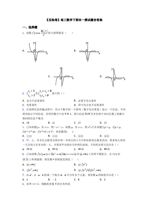 【压轴卷】高三数学下期末一模试题含答案