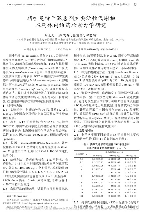 硝唑尼特干混悬剂主要活性代谢物在狗体内的药物动力学研究