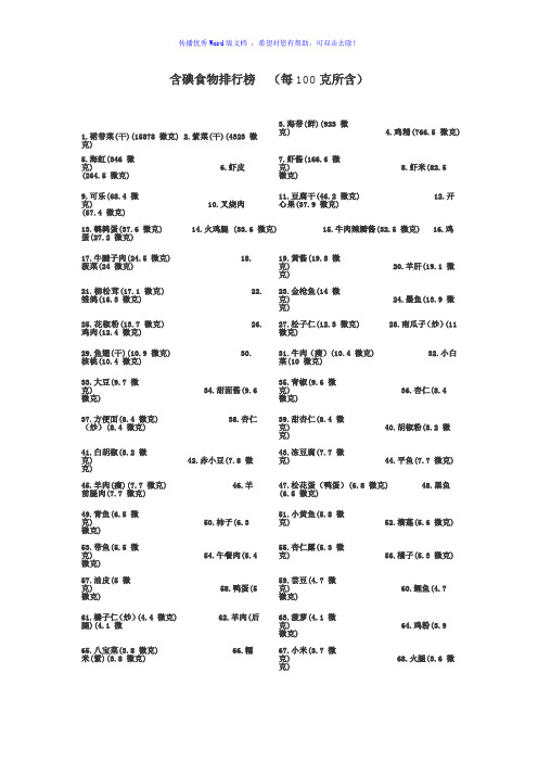食物含碘一览表Word版