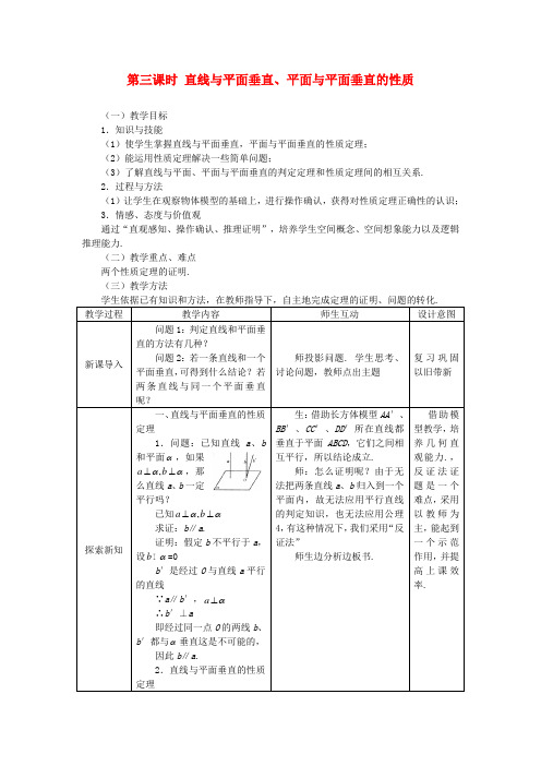 高中数学 2.3.3直线与平面垂直、平面与平面垂直的性质精品教案 新人教A版必修2