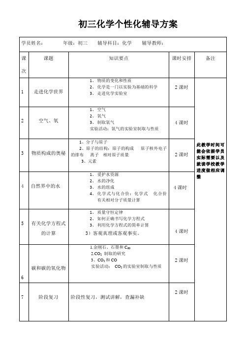 初三化学个性化辅导方案