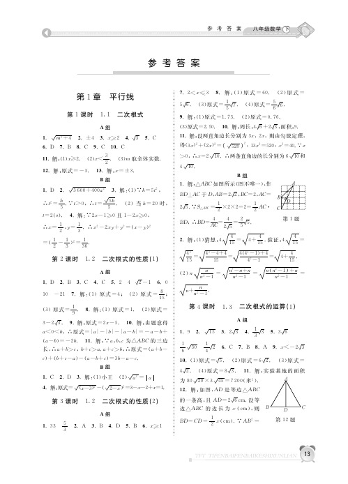 课时训练八年级数学(学生用书)答案