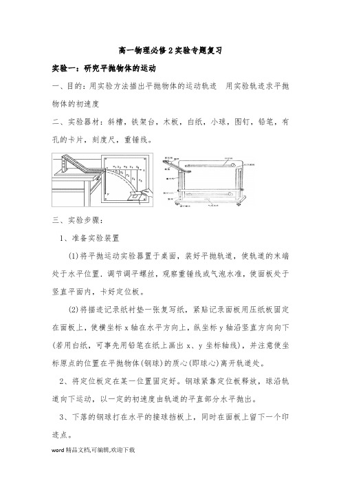  (完整版) 高一物理必修2实验专题复习(附答案)