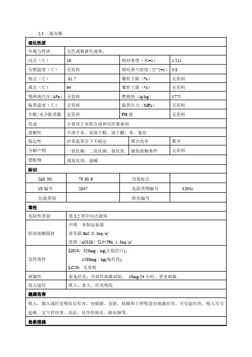 2,3-二氯丙烯安全技术说明书