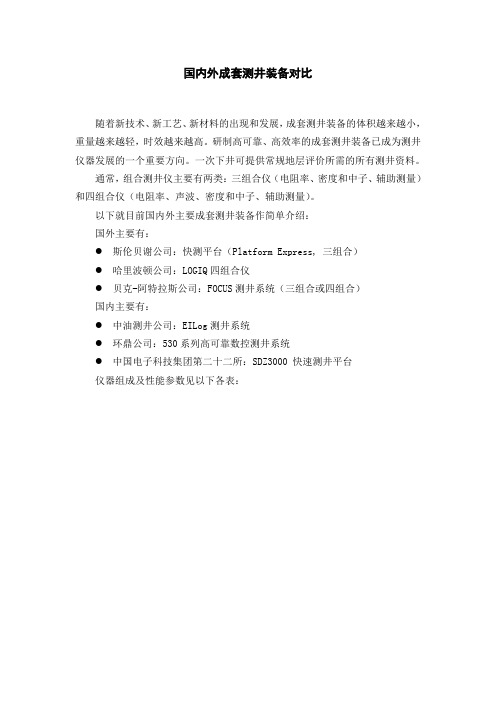 国内外成套测井装备对比
