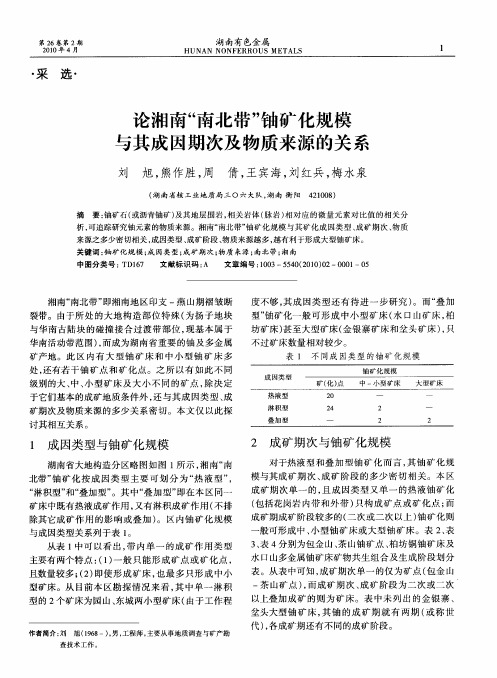 论湘南“南北带”铀矿化规模与其成因期次及物质来源的关系