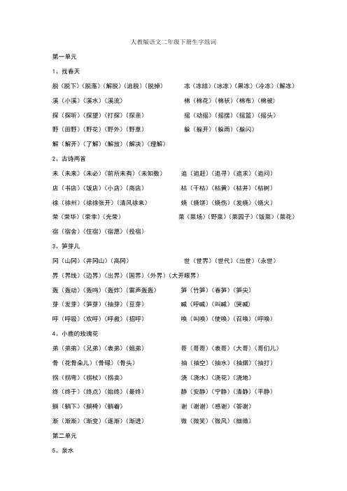 小学语文二年级下册生字组词已排版可以直接打印