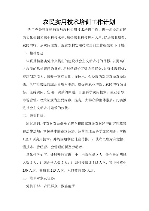 农民实用技术培训工作计划