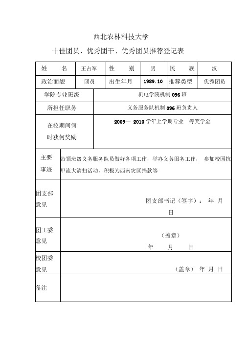 优秀团员申请