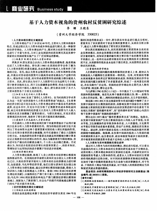 基于人力资本视角的贵州农村反贫困研究综述