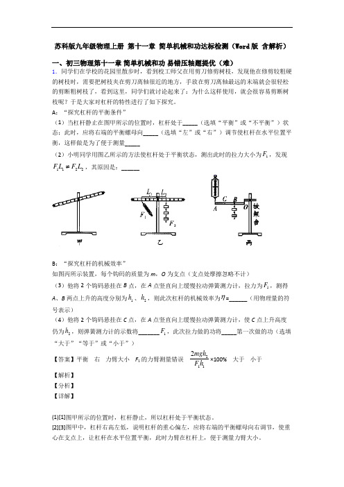 苏科版九年级物理上册 第十一章 简单机械和功达标检测(Word版 含解析)
