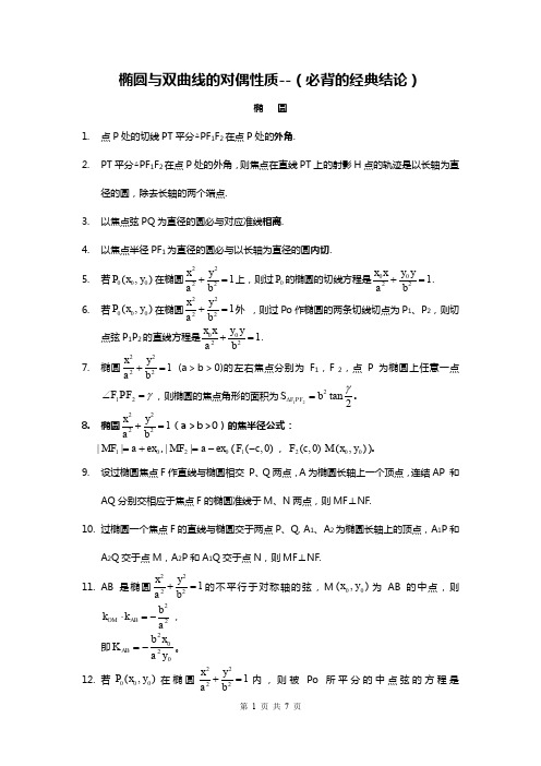 高考数学椭圆与双曲线的经典性质50条