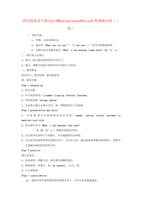 四年级英语下册Unit3WhatcanyouseePeriod3教案湘少版(三起)