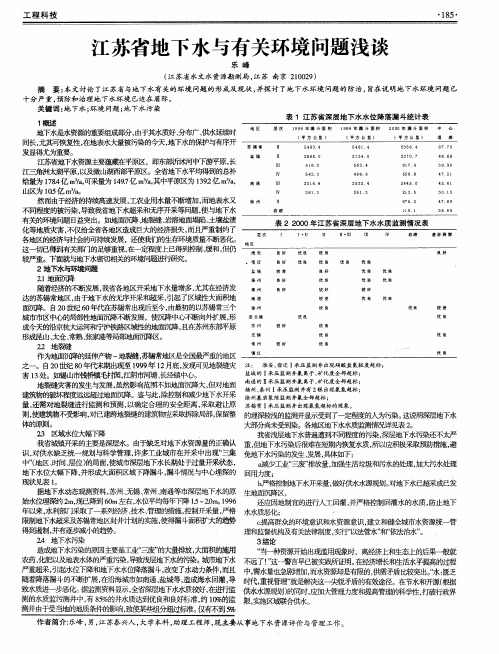 江苏省地下水与有关环境问题浅谈