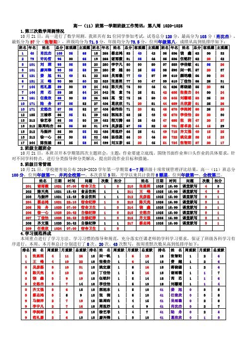 高一(11)班第一学期班级工作简讯第八周1020-1025