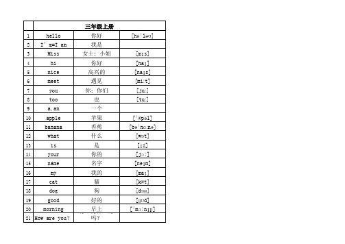 闽教版新版全8册英语单词