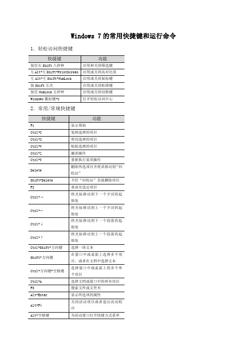 Windows 7的常用快捷键和运行命令