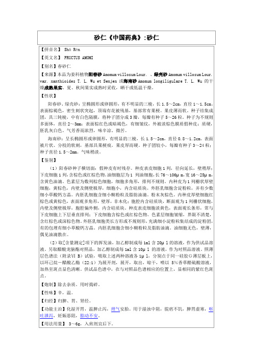 砂仁《中国药典》