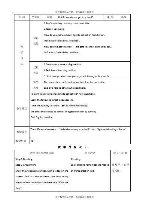 七年级英语下册Unit3Howdoyougettoschool？1