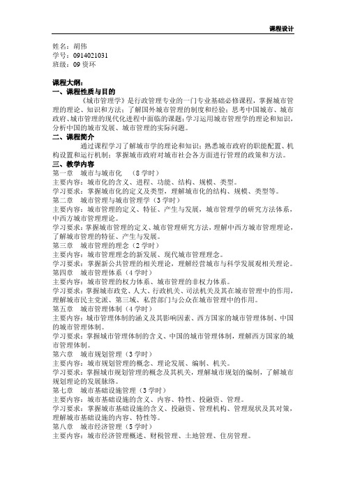 城市管理学课程设计