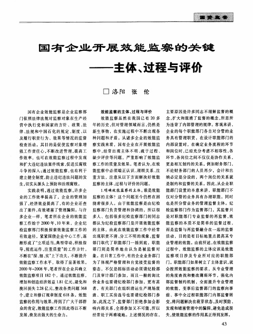 国有企业开展效能监察的关键——主体、过程与评价