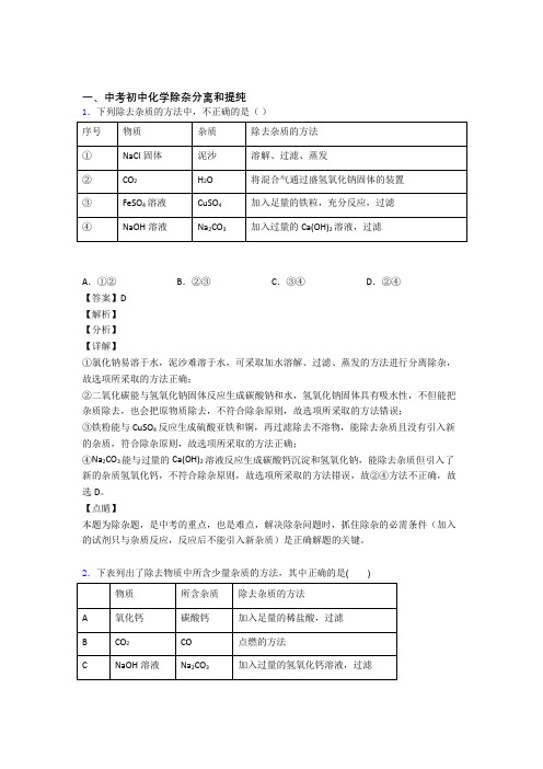 中考化学分离和提纯除杂(大题培优)及答案解析