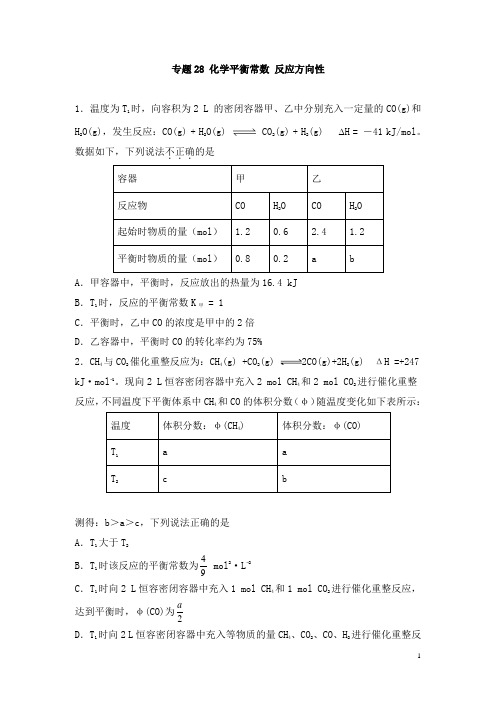 高考化学一轮必刷题 专题28 化学平衡常数 反应方向性(含答案解析)