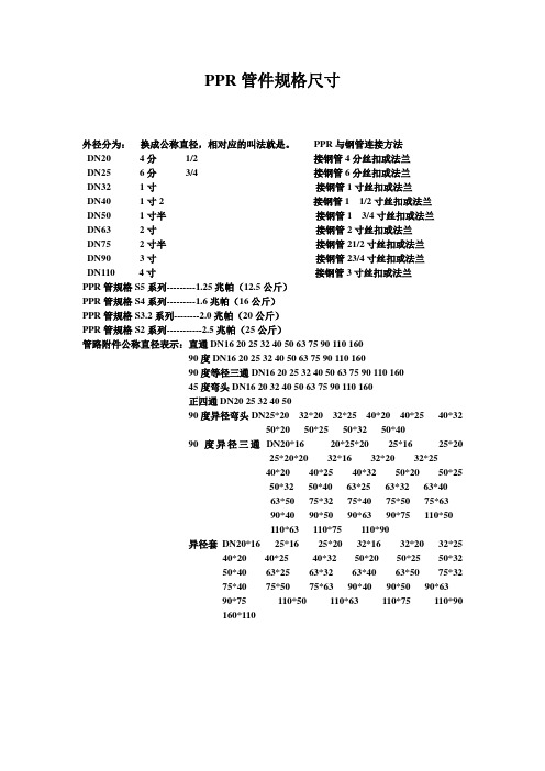 PPR管件规格尺寸