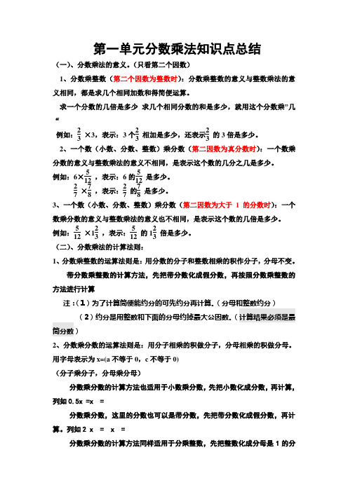 六年级上册数学分数乘法知识点总结 