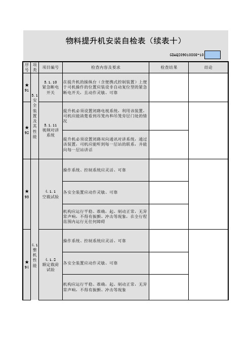 物料提升机安装自检表11
