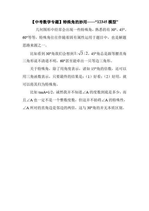 【中考数学专题】特殊角的妙用——“12345模型”