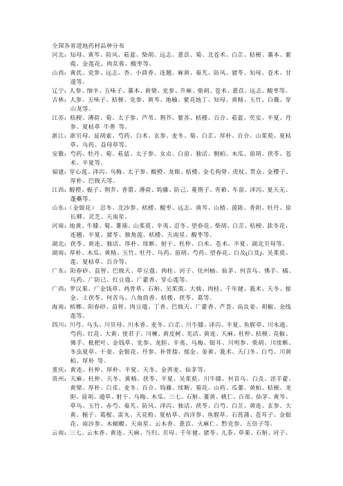 各省道地药材