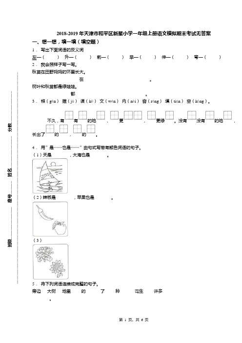 2018-2019年天津市和平区新星小学一年级上册语文模拟期末考试无答案(1)