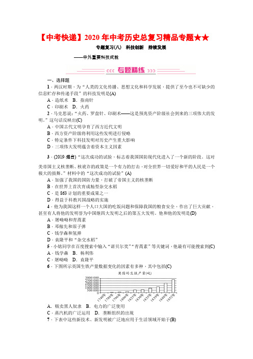 【中考快递】2020年中考历史总复习精品专题★★专题复习(八) 科技创新 持续发展——中外重要科技成就