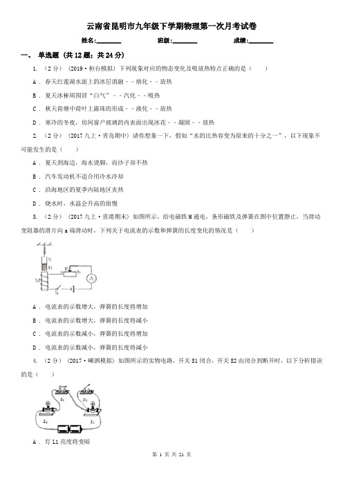 云南省昆明市九年级下学期物理第一次月考试卷