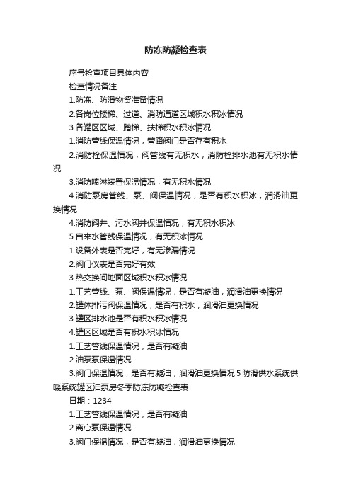 防冻防凝检查表