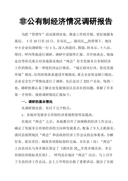 非公有制经济情况调研报告
