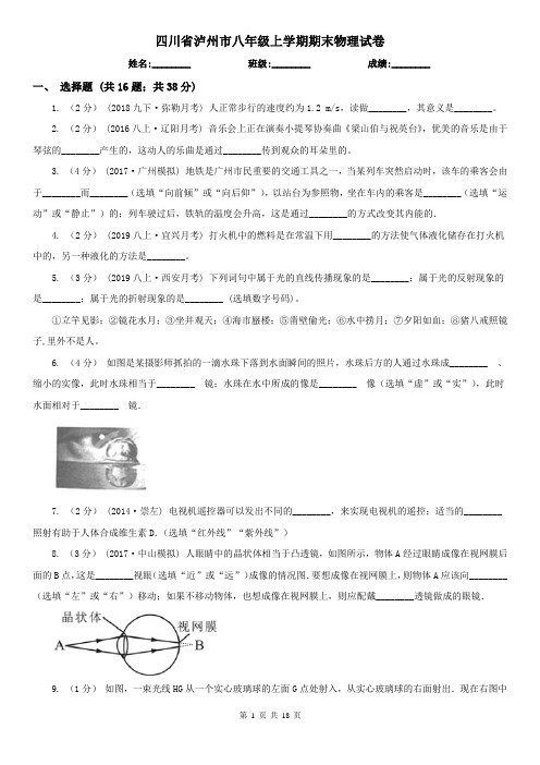 四川省泸州市八年级上学期期末物理试卷