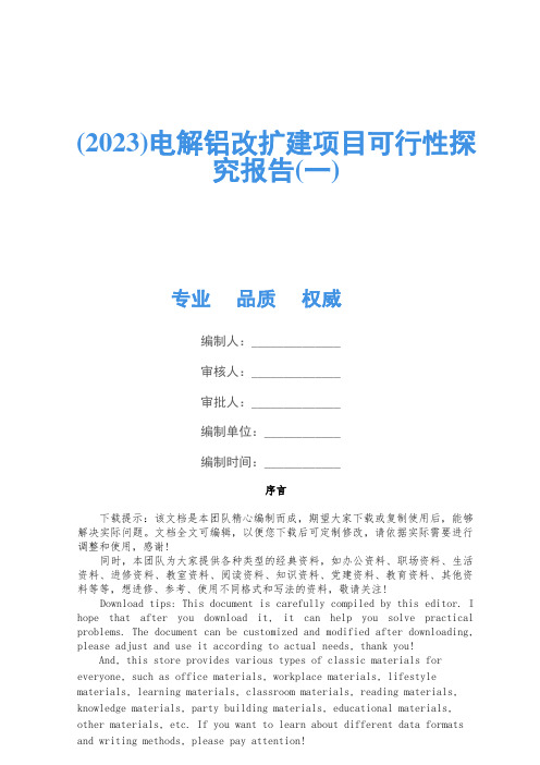 (2023)电解铝改扩建项目可行性研究报告(一)