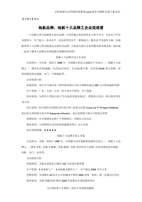 【精品】地板品牌地板十大品牌之企业优势